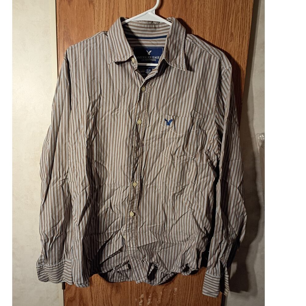 American Eagle Striped Button Down Shirt Mens Medium Cotton Preppy Casual AEO